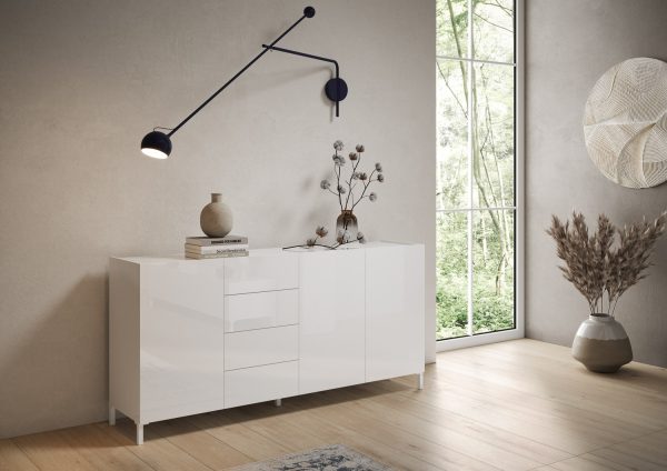 Madia 3 ante/4 cassetti 174x.40x84 cm Solaria bianco lucido - immagine 2