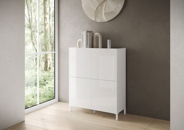 Credenza alta 4 ante 90x35x110 cm Solaria bianco lucido - immagine 2
