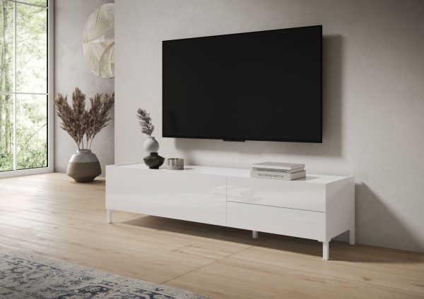 Porta TV 1 ribalta/2 cassetti 160x42x40 cm Solaria bianco lucido - immagine 2