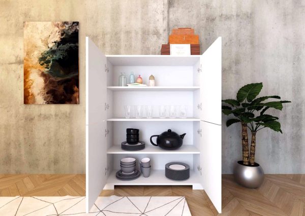 Credenza alta 4 ante 90x35x120 cm Lumina bianco lucido - immagine 3