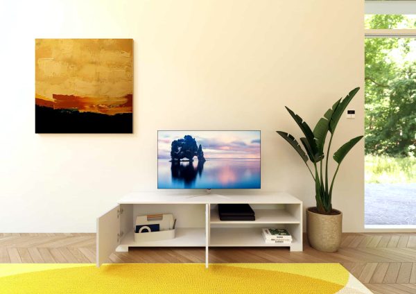 Porta TV 2 ante con vano a giorno 150x40x40 cm Lumina bianco lucido - immagine 3