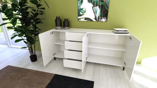 Madia 3 ante/4 cassetti 174x.40x84 cm Solaria bianco lucido - immagine 3
