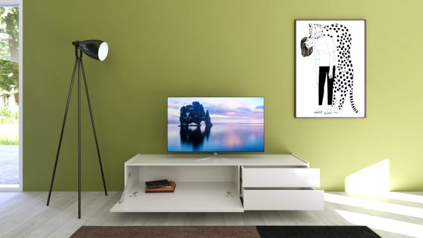 Porta TV 1 ribalta/2 cassetti 160x42x40 cm Solaria bianco lucido - immagine 3
