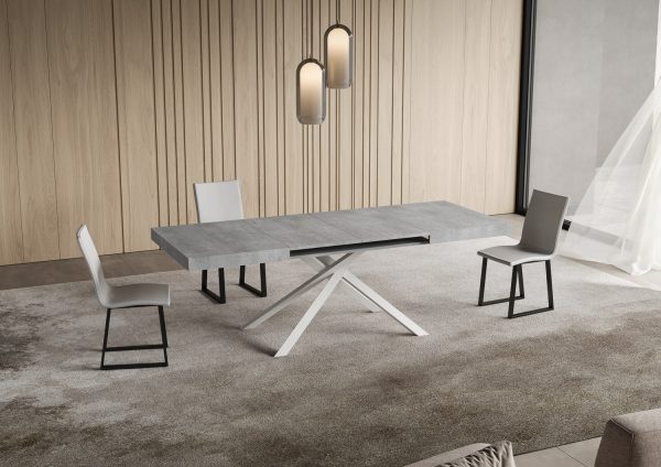 Tavolo allungabile 80x140/224 cm Niket cemento gambe bianche - immagine 3