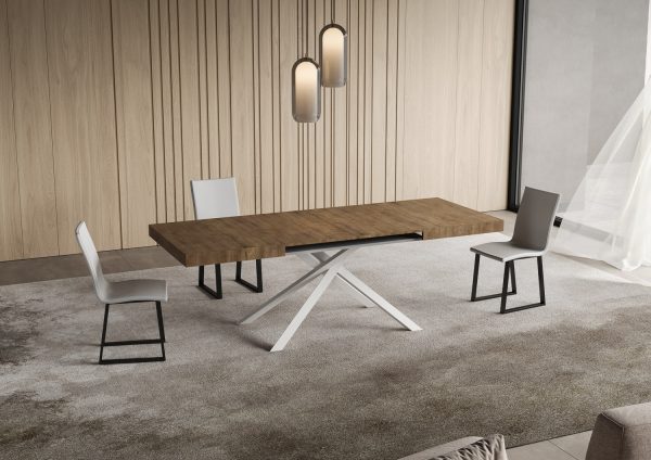 Tavolo allungabile 90x130/390 cm Niket noce gambe bianche - immagine 3