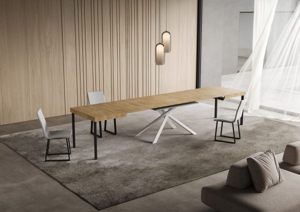 Tavolo allungabile 90x130/390 cm Niket quercia natura gambe bianche - immagine 4