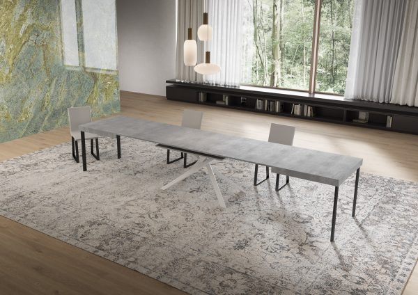 Tavolo allungabile 90x160/420 cm Niket cemento gambe bianche - immagine 4
