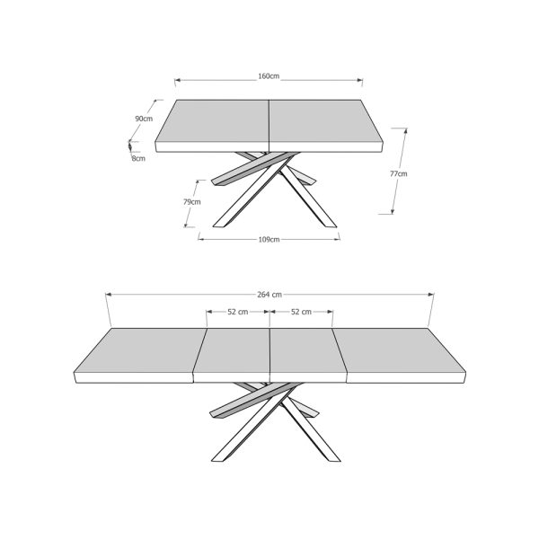 Tavolo allungabile 90x160/264 cm Volantis Premium cashmere telaio antracite - immagine 6