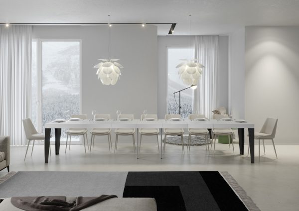 Tavolo allungabile 90x120/380 cm Flame Premium bianco frassino gambe antracite - immagine 4