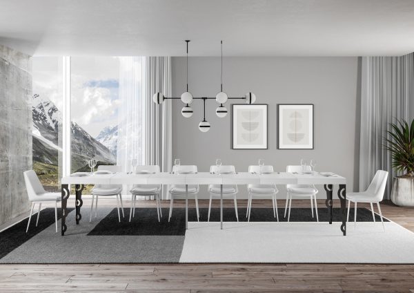 Tavolo allungabile 90x130/390 cm Karamay Premium bianco frassino telaio Antracite - immagine 4