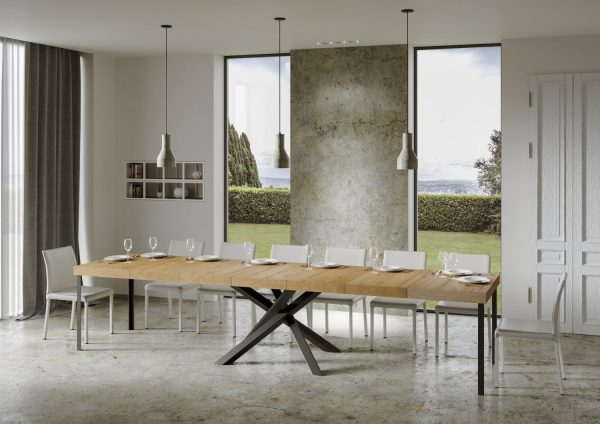Tavolo allungabile 90x200/460 cm Volantis Premium Quercia Natura telaio Antracite - immagine 5