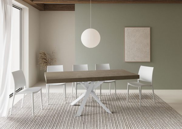 Tavolo allungabile 90x90/194 cm Clerk Premium tortora gambe Bianche - immagine 3