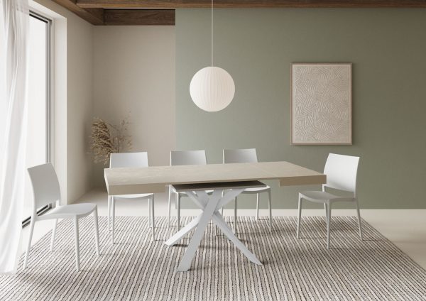 Tavolo allungabile 90x90/194 cm Clerk cashmere gambe bianche - immagine 3