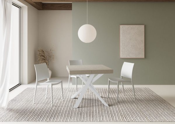 Tavolo allungabile 90x90/194 cm Clerk cashmere gambe bianche - immagine 2