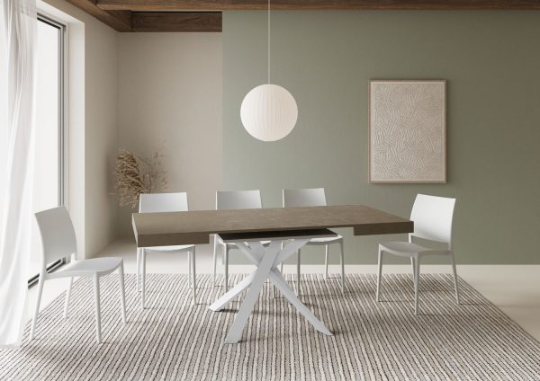 Tavolo allungabile 90x90/194 cm Clerk tortora gambe bianche - immagine 3
