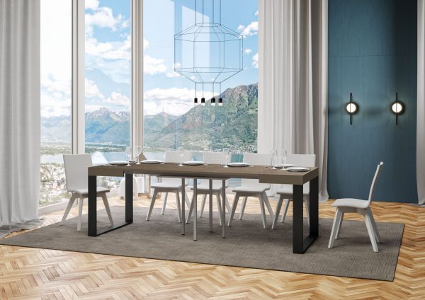 Tavolo allungabile 90x90/246 cm Tecno tortora gambe antracite - immagine 4