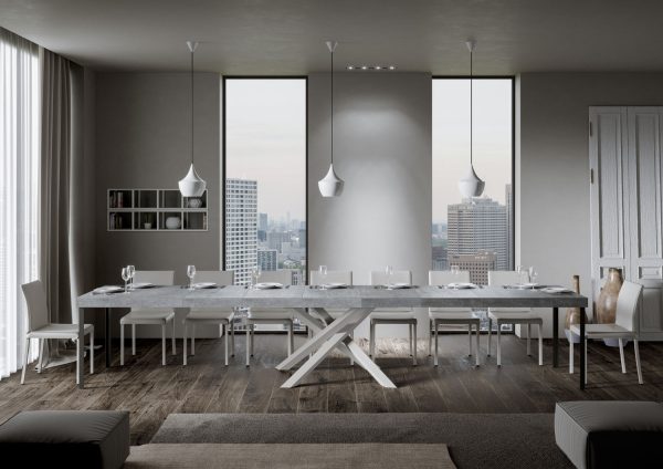 Tavolo allungabile 90x180/440 cm Volantis Premium Cemento telaio Bianco - immagine 5