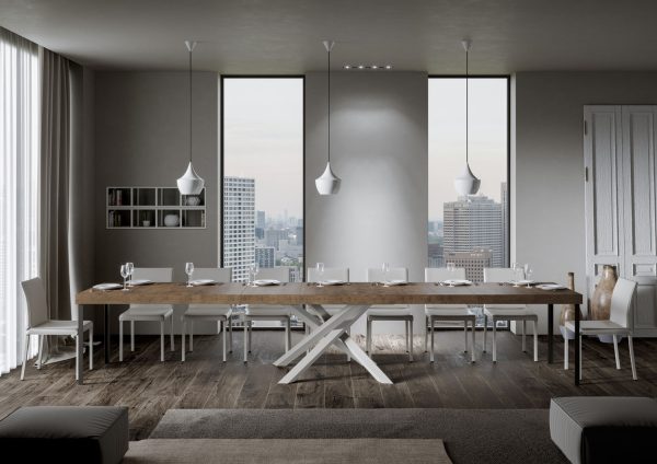 Tavolo allungabile 90x200/460 cm Volantis Premium Noce telaio Bianco - immagine 5