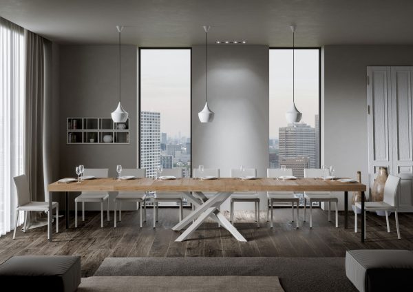 Tavolo allungabile 90x180/440 cm Volantis Premium Quercia Natura telaio Bianco - immagine 5
