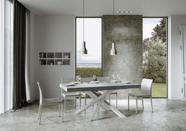 Tavolo allungabile 90x200/304 cm Volantis Premium Cemento telaio Bianco - immagine 3