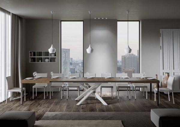 Tavolo allungabile 90x180/440 cm Volantis Noce telaio Bianco - immagine 5