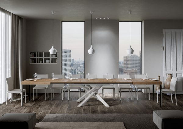 Tavolo allungabile 90x200/460 cm Volantis Quercia Natura telaio Bianco - immagine 5