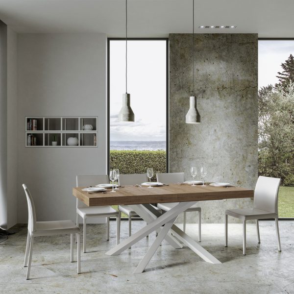 Tavolo allungabile 90x180/284 cm Volantis Premium Quercia Natura telaio Bianco - immagine 2