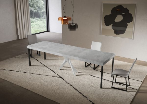 Consolle allungabile 90x40/300 cm Saki Premium cemento gambe bianche - immagine 4