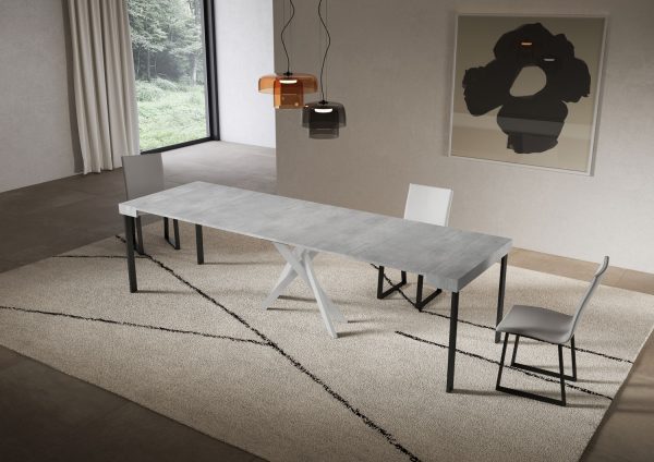 Consolle allungabile 90x40/300 cm Saki cemento gambe bianche - immagine 4