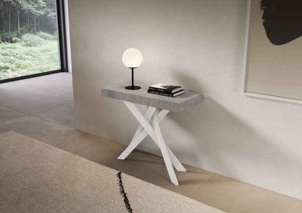 Consolle allungabile 90x40/196 cm Saki Small cemento gambe bianche - immagine 2