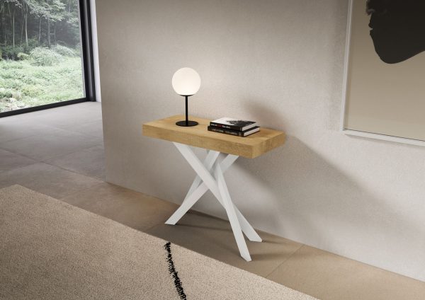 Consolle allungabile 90x40/300 cm Saki Premium quercia natura gambe bianche - immagine 2