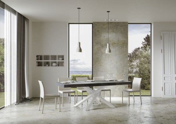 Tavolo allungabile 90x130/390 cm Volantis Premium Cemento telaio Bianco - immagine 4