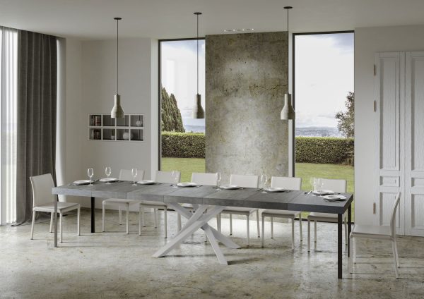 Tavolo allungabile 90x130/390 cm Volantis Premium Cemento telaio Bianco - immagine 5