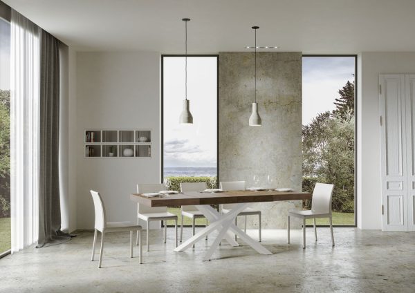 Tavolo allungabile 90x130/390 cm Volantis Premium Noce telaio Bianco - immagine 4