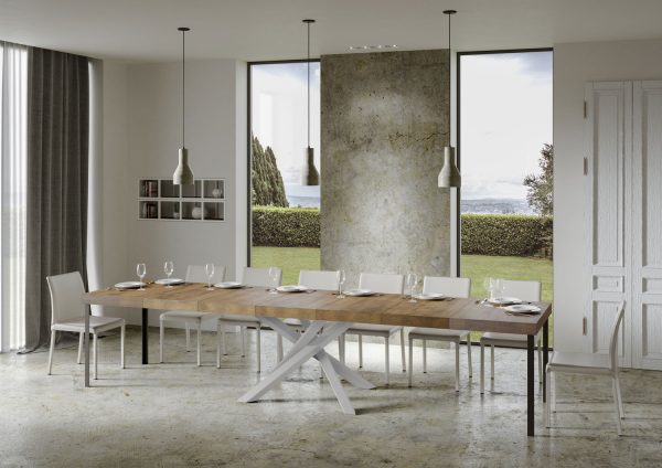 Tavolo allungabile 90x130/390 cm Volantis Premium Noce telaio Bianco - immagine 5