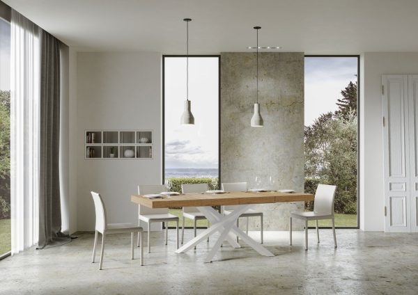 Tavolo allungabile 90x120/380 cm Volantis Premium Quercia Natura telaio Bianco - immagine 4