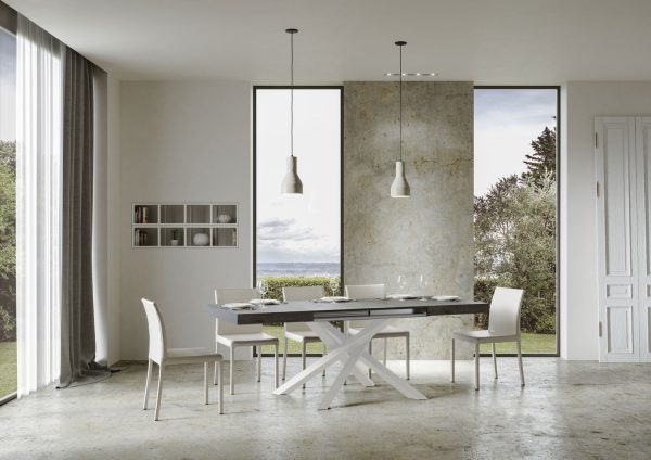 Tavolo allungabile 90x130/390 cm Volantis Cemento telaio Bianco - immagine 4