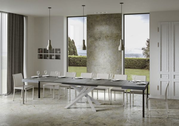 Tavolo allungabile 90x130/390 cm Volantis Cemento telaio Bianco - immagine 5