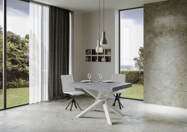 Tavolo allungabile 90x130/390 cm Volantis Premium Cemento telaio Bianco - immagine 3