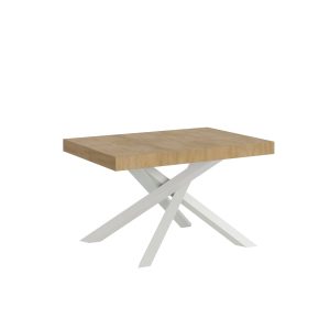 Tavolo allungabile 90x130/390 cm Volantis Premium Quercia Natura telaio Bianco