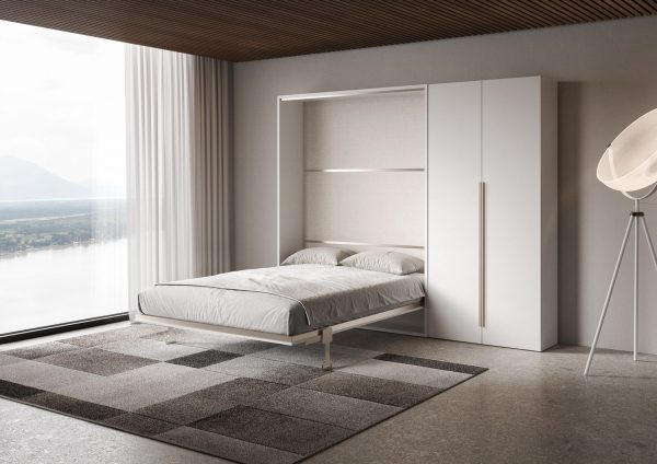 Letto francese verticale a scomparsa Versia Sofà 140 con armadio dx 2 ante Bianco - immagine 3