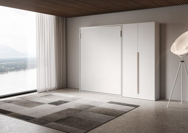 Letto francese verticale a scomparsa Versia Sofà 140 con armadio dx 2 ante Bianco - immagine 2