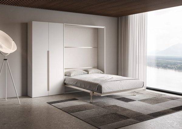 Letto francese verticale a scomparsa Versia Sofà 140 con armadio sx 2 ante Bianco - immagine 3