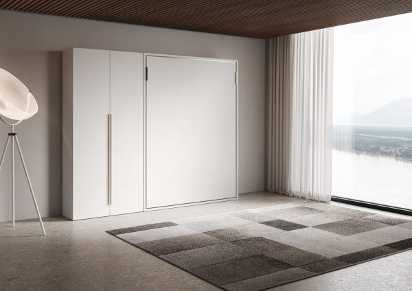 Letto francese verticale a scomparsa Versia Sofà 140 con armadio sx 2 ante Bianco - immagine 2