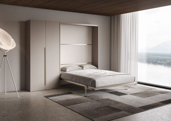 Letto francese verticale a scomparsa Versia Sofà 140 con armadio sx 2 ante Argilla - immagine 3
