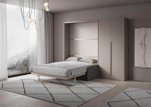 Letto francese verticale a scomparsa Versia Sofà 140 con divano, mensola e armadio dx 2 ante Argilla - immagine 3
