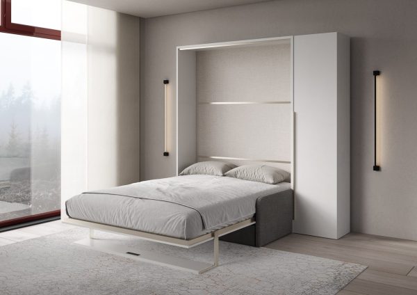 Letto francese verticale a scomparsa Versia Sofà 140 con divano, mensola e armadio 1 anta dx Bianco - immagine 3