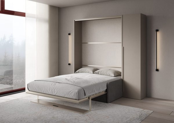 Letto francese verticale a scomparsa Versia Sofà 140 con divano, mensola e armadio 1 anta dx Argilla - immagine 3