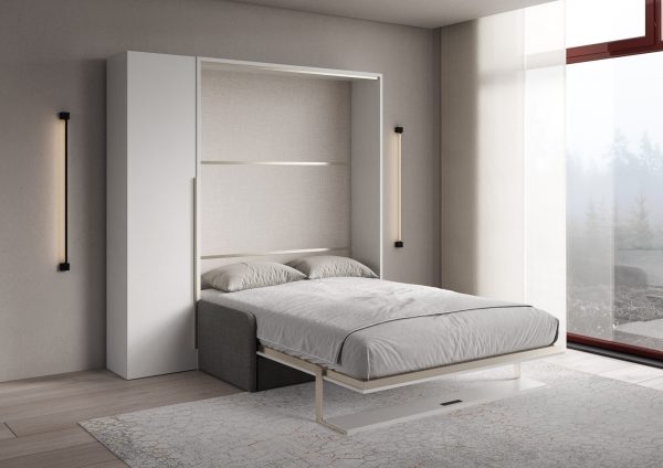 Letto francese verticale a scomparsa Versia Sofà 140 con divano, mensola e armadio 1 anta sx Bianco - immagine 3