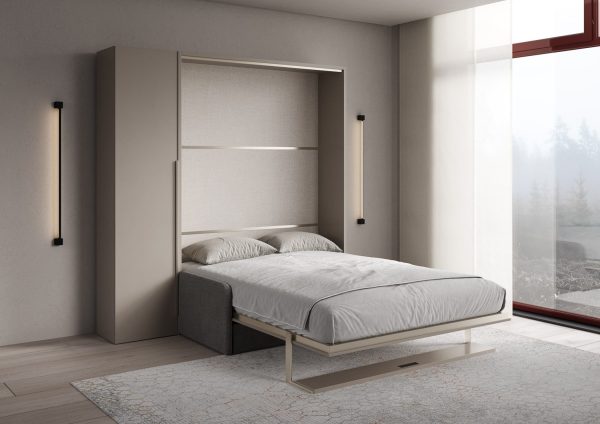 Letto francese verticale a scomparsa Versia Sofà 140 con divano, mensola e armadio 1 anta sx Argilla - immagine 3